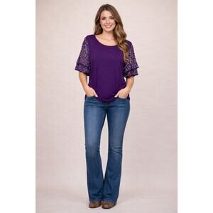 Back In The Saddle Purple Blouse Southwestern Ruffle Sleeves Sz M Rayon Blend